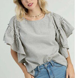 Umgee striped ruffled sleeve top womens size small